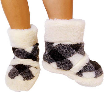 Домашні хутряні капці чуні з овечої вовни (Еко-хутро) теплі кімнатні валянки з овчини Ромбики 39-40