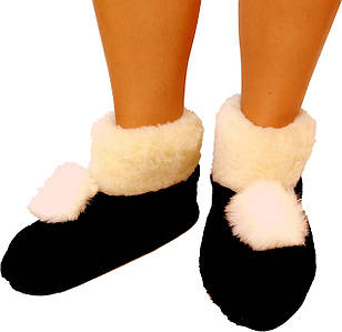 Домашні хутряні капці чуні з овчини (Еко-хутро) Вовняні теплі кімнатні валянки Чорні 34-35