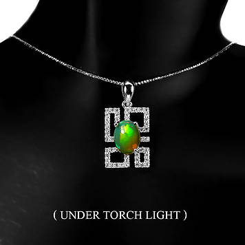 Срібний кулон натуральний природний опал (Ефіопія). Покриття 14 к золото + ланцюжок у подарунок