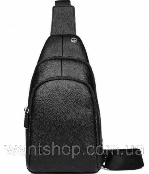 Чоловічий чорний шкіряний слінг на плечі TIDING BAG A25F-011-1A чорна