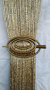 Шпилька для штор ниток овальна бронзова матова з двома рядами жовтих каменів міцний пластик