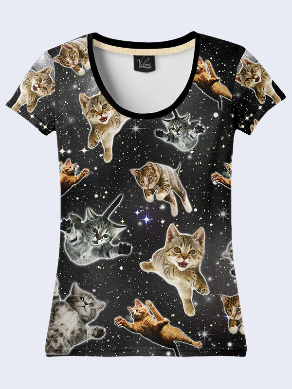Жіноча футболка з принтом Кошенята в космосі