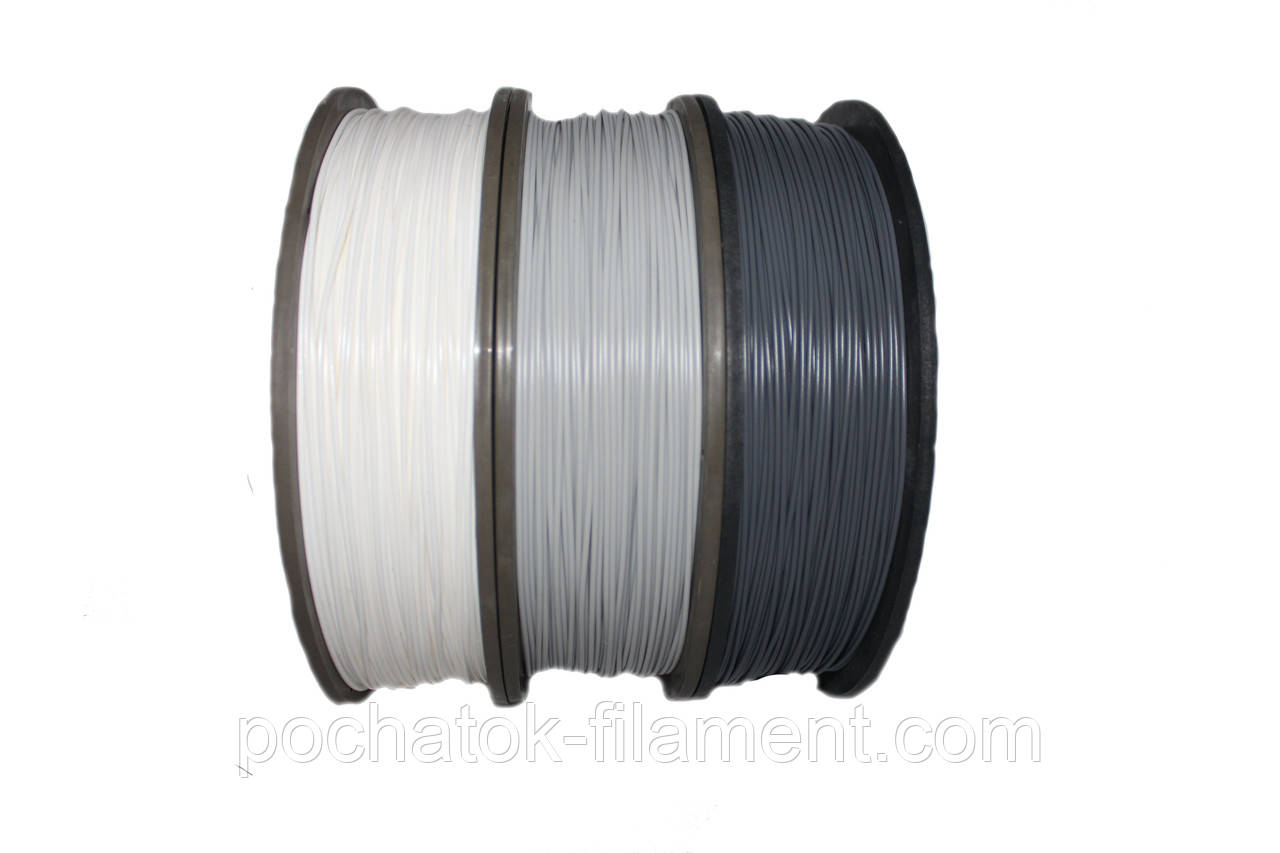 Набір 3в1 PLA філамент пластик для ЗD друку Pochatok Filament 1,75 мм. 0,75 кг. Білий, Світло-сірий, Сірий, фото 1