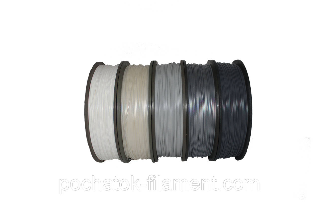Набір 5в1 PLA філамент пластик для ЗD друку Pochatok Filament 1,75 мм. 0,75 кг. від Білого до Срібного, фото 1