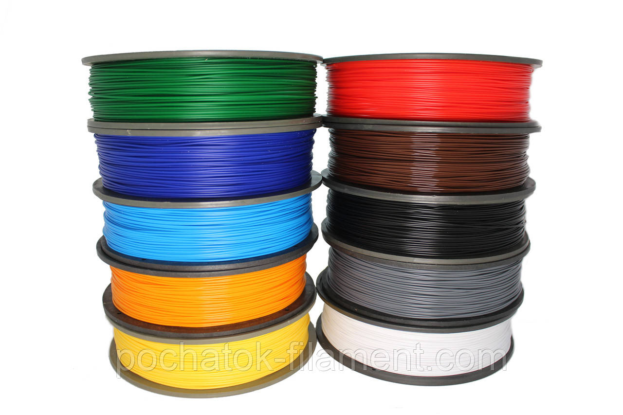 Набір10в1 PLA філамент пластик для ЗD друку Pochatok Filament 1,75мм 0,75 кг Радуга+чорний, білий та сірий, фото 1
