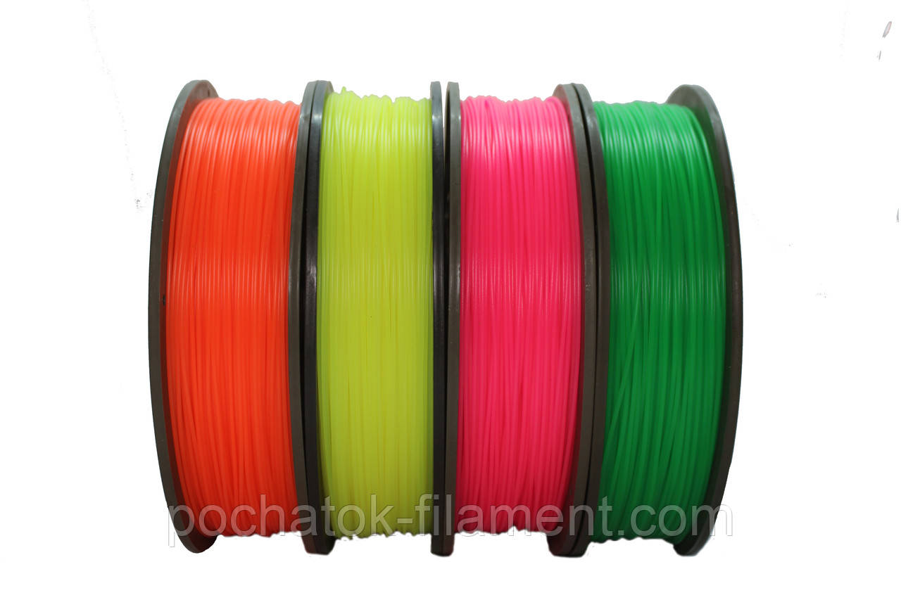 Набір 4в1 PLA філамент пластик для ЗD друку Pochatok Filament 1,75мм 0,75кг флуоресцентних кольорів, фото 1