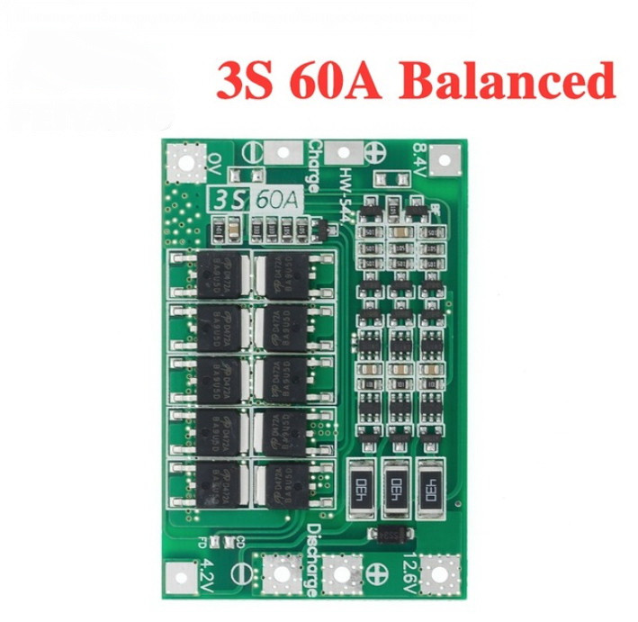 BMS 3S 12.6В 60A Електронний модуль зарядки літієвих акумуляторів з захистом і балансиром