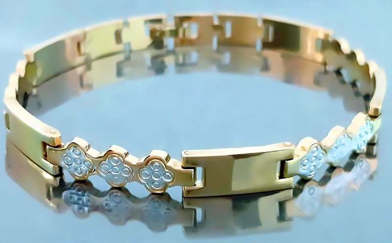 Браслет Аthena зі сталі. Позолота з лимонним відтінком + родій. Довжина: 21 см. Ширина: 7 мм.