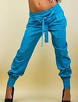 Женские легкие брюки-джоггеры из коттона, размер 44, 46, голубые