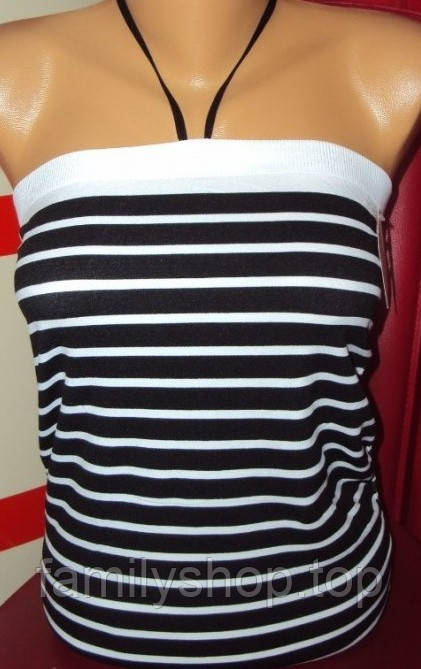 Жіночий літній топ у смужку з відкритими плечима, розмір 42/44, колір чорно-білий