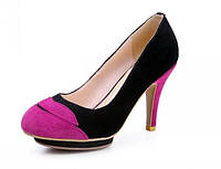 Жіночі замшеві туфлі на високих підборах красиві модельні на шпильці, чорні, розмір 37