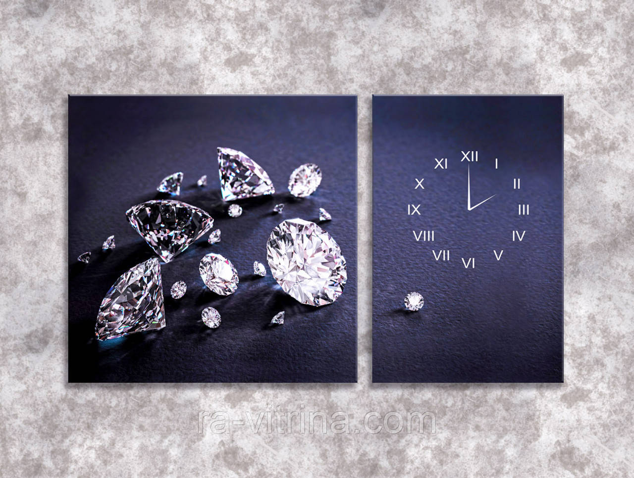 Модульная картина с часами бриллианты на тёмном фоне бесшумный механизм часы-картина100х60 2 модуля - фото 1 - id-p437541025