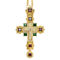Крест для священника латунный позолоченный с принтом и вставками и цепью