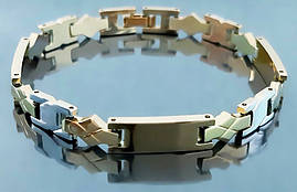 Браслет Аthena зі сталі. Позолота з лимонним відтінком + родій. Довжина: 19,5 см. Ширина: 7 мм.