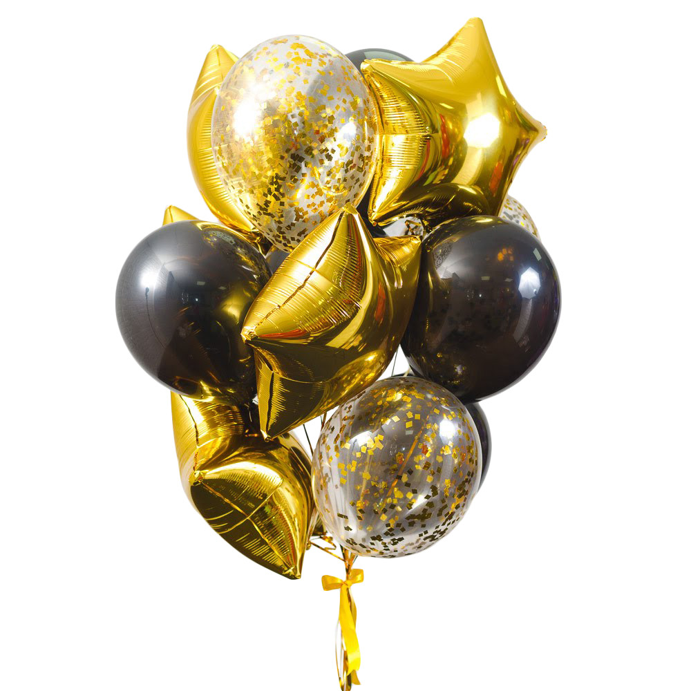 Зв'язка повітряних кульок з золотими зірками