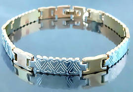 Браслет Аthena зі сталі. Позолота з лимонним відтінком + родій. Довжина: 20,5 см. Ширина: 8 мм.