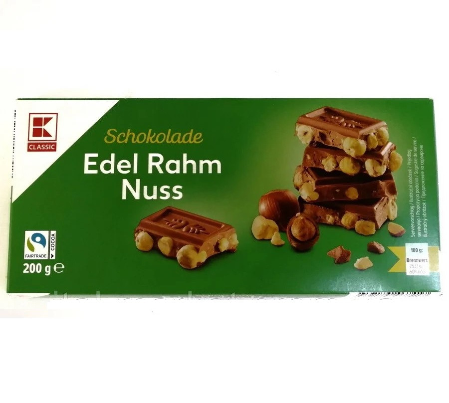 Шоколад молочний K-Classic Edel Rahm Nuss з цільним фундуком 200 г Німеччина (опт 5 шт)