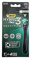 3-лезвийная бритвенная система Bic-3 Hybrid Flex Sensitive 1 ручка + 4 кассеты