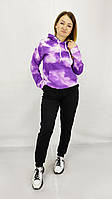 Жіноча спортива кофта весна літо з капюшоном прінт тай-дай фіолетовий S, M, L, XL, XXL