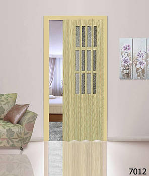 Розсувні дверцята гармошка зі склом 7012 сосна сучок
