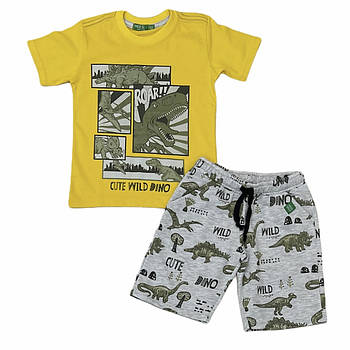 Костюм жовтий футболка з шортами для хлопчика з принтом "dino" // 3-4/ 104-110
