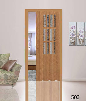 Розсувні дверцята гармошка зі склом 503 бук