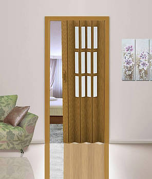 Розсувні двері гармошка зі склом 269 дуб