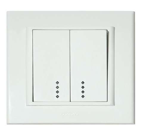 Вимикач 2-клавішний з підсвіткою білий MINA