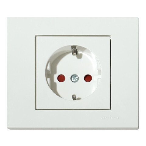 Розетка одинарна із заземленням і шторками біла GRANO