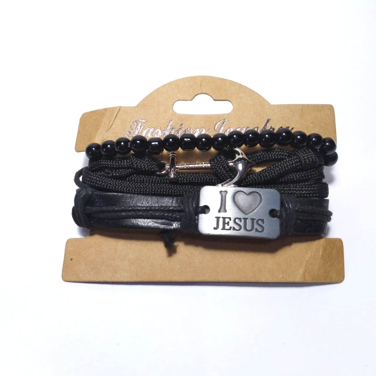 Браслет "фенечка" Трійка "I Love Jesus" на затягуванні