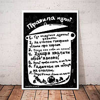Плакат постер для кухни Правила кухни А4 в раме на украинском