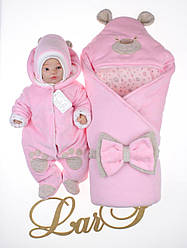 Комплект на виписку для новонародженого з пологового будинку набір Весна-Осінь Панда рожевий