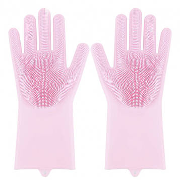 Силіконові рукавички Magic Silicone Gloves Pink для прибирання чистки миття посуду для будинку. Колір рожевий