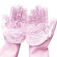 Силиконовые перчатки Magic Silicone Gloves Pink для уборки чистки мытья посуды для дома. DX-283 Цвет: розовый