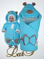 Комплект на виписку для новонародженого з пологового будинку набір Весна-Осінь Панда голубий