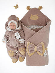 Комплект на виписку для новонародженого з пологового будинку набір Весна-Осінь Панда бежевий