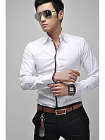 Белая мужская рубашка с длинным рукавом стильная оригинальная хлопковая, размер S, XL