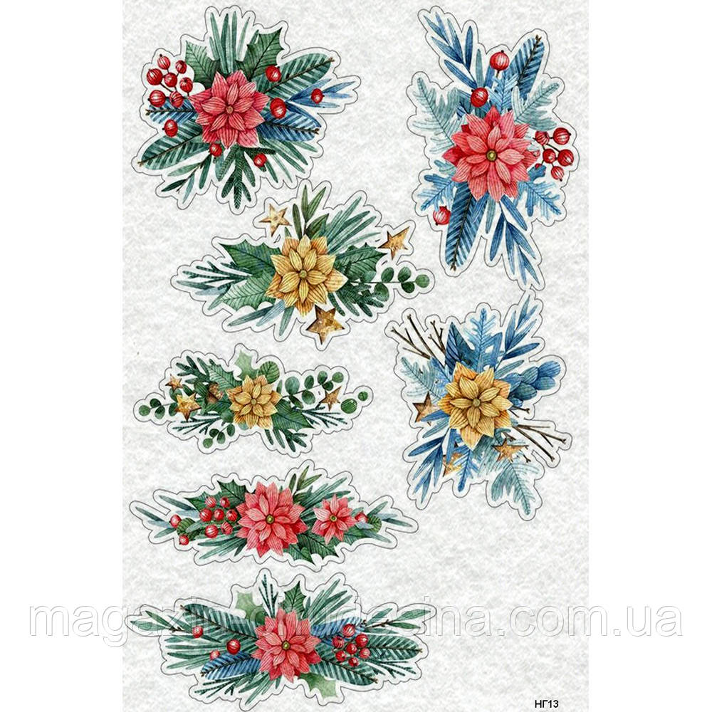 Фетр із новорічним, зимовим принтом малюнком "Різдське омело" ПНГ013