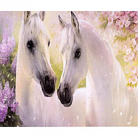Картина алмазная мозаика на подрамнике 30х40 см DIY Пара белых лошадей (SM 70956)