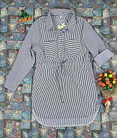 Сукня сорочка в смужку на дівчинку 116,122 см, темно-синій+ білий, рукав трансформер