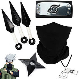 Набір Какаші з аніме Наруто: Маска + Пов'язка + 3 Кунаї + Сюрикен + Кулон | Косплей Какаші Хатаке | Cosplay Kakashi Hatake