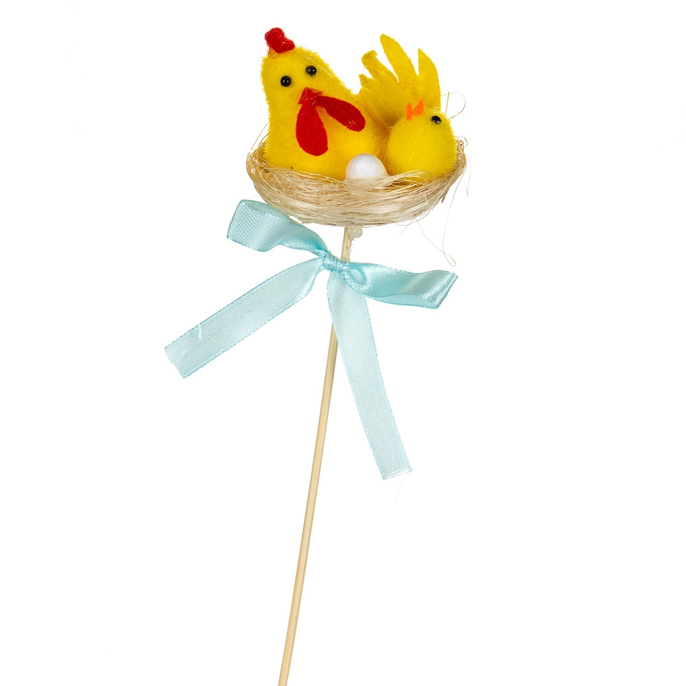 Великодній декор на паличці "Курочка з курчам" 21 см, прикраси для Великодня