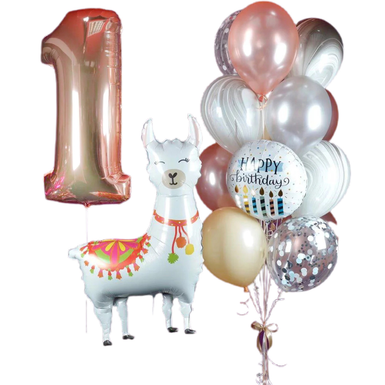 Кульки на день народження 1 рік з фольгированной фігурою Лама