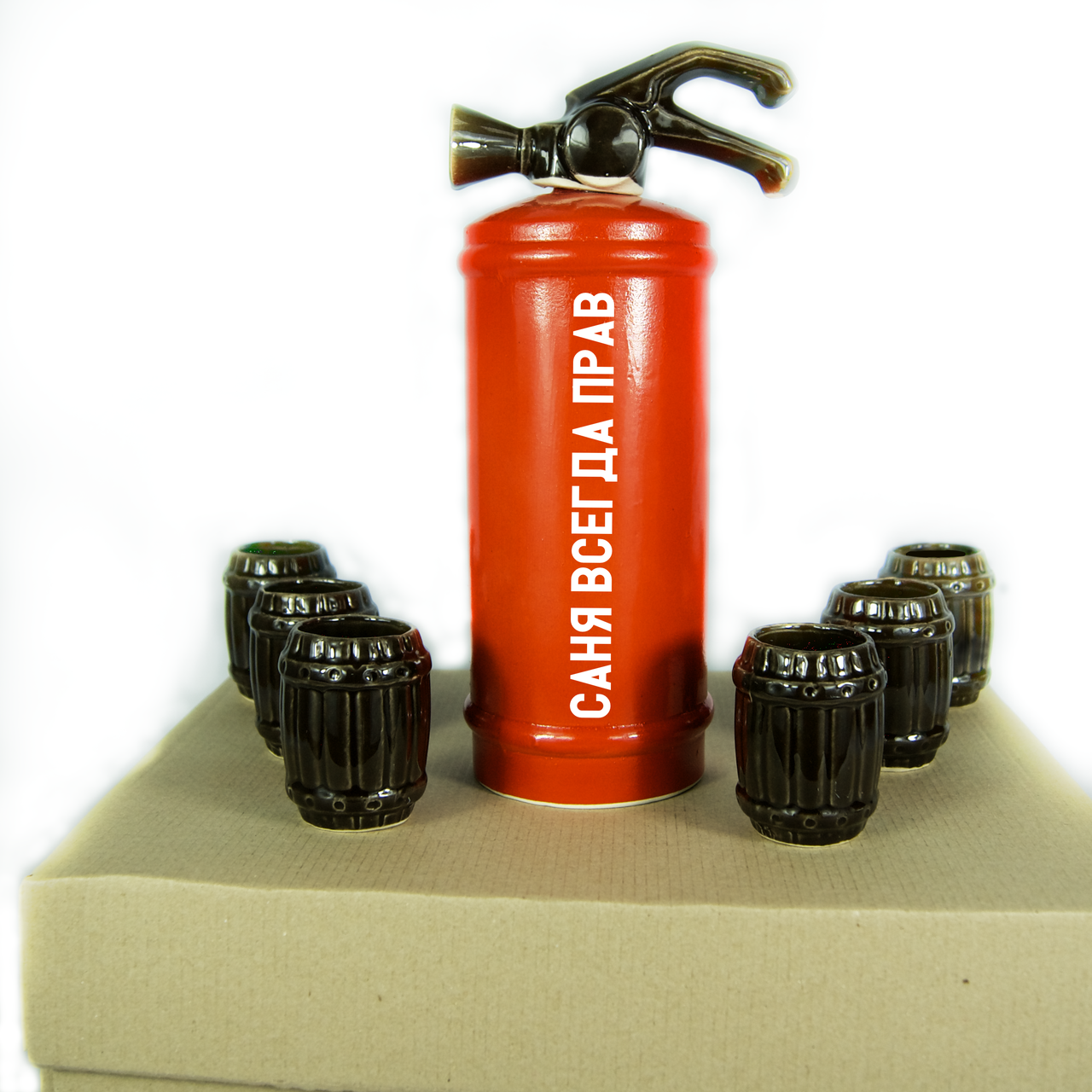 Вогнегасник-бар червоний "Іменна Завжди Правий" подарунковий набір в красивій упаковці. Вогнегасник + 6 чарок., фото 1