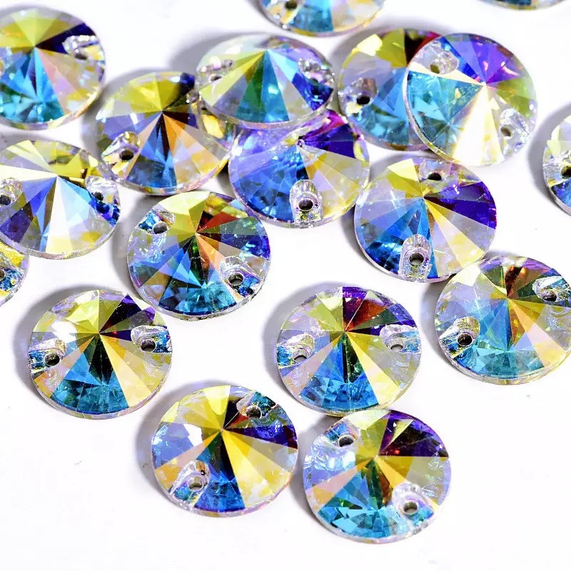 Пришивні стрази Lux 10 мм, форма риволі, колір Crystal AB, 1 шт.