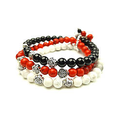 ВИШИВАНКА, корал, агат, кахолонг. Браслет з натурального каменю