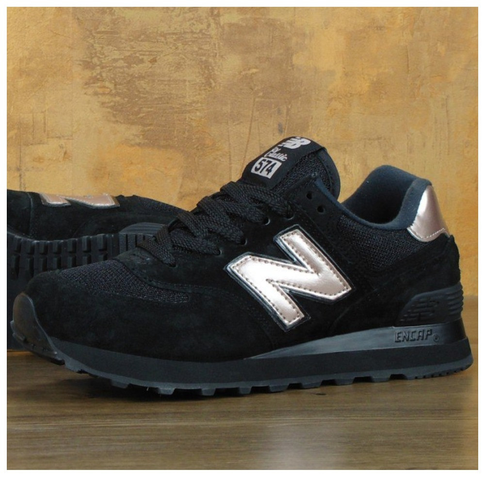 Жіночі кросівки New Balance 574, чорні замшеві кросівки нью беленс 574 нью беланс, фото 1