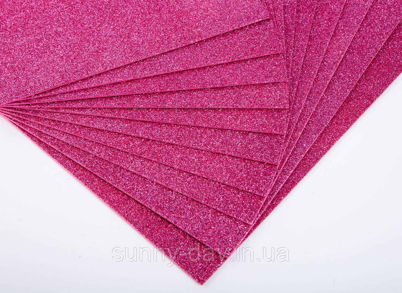 Фоаміран з глітером (блискучий)лист 2мм (24х24см), колір  - темно рожевий