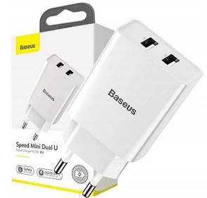 Зарядний пристрій (зарядка) для телефону Baseus 2.1 A 10.5 W 2xUSB Speed Mini Білий (CCFS-R02), фото 4