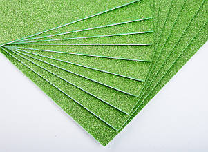 Фоаміран з глітером (блискучий)лист 2мм (24х24см), колір  - зелений світлий